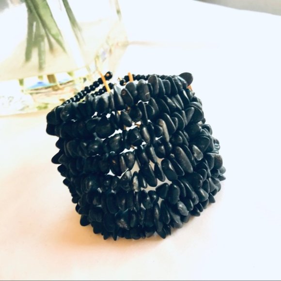 BoHo Handmade Beaded Chunky Bracelet - Black - Picture 2 of 6